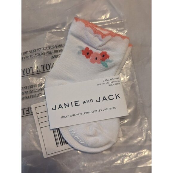 NWT Janie And Jack Flower Socks Girls 0-3 Months White Knit Scalloped Trim - Picture 1 of 10